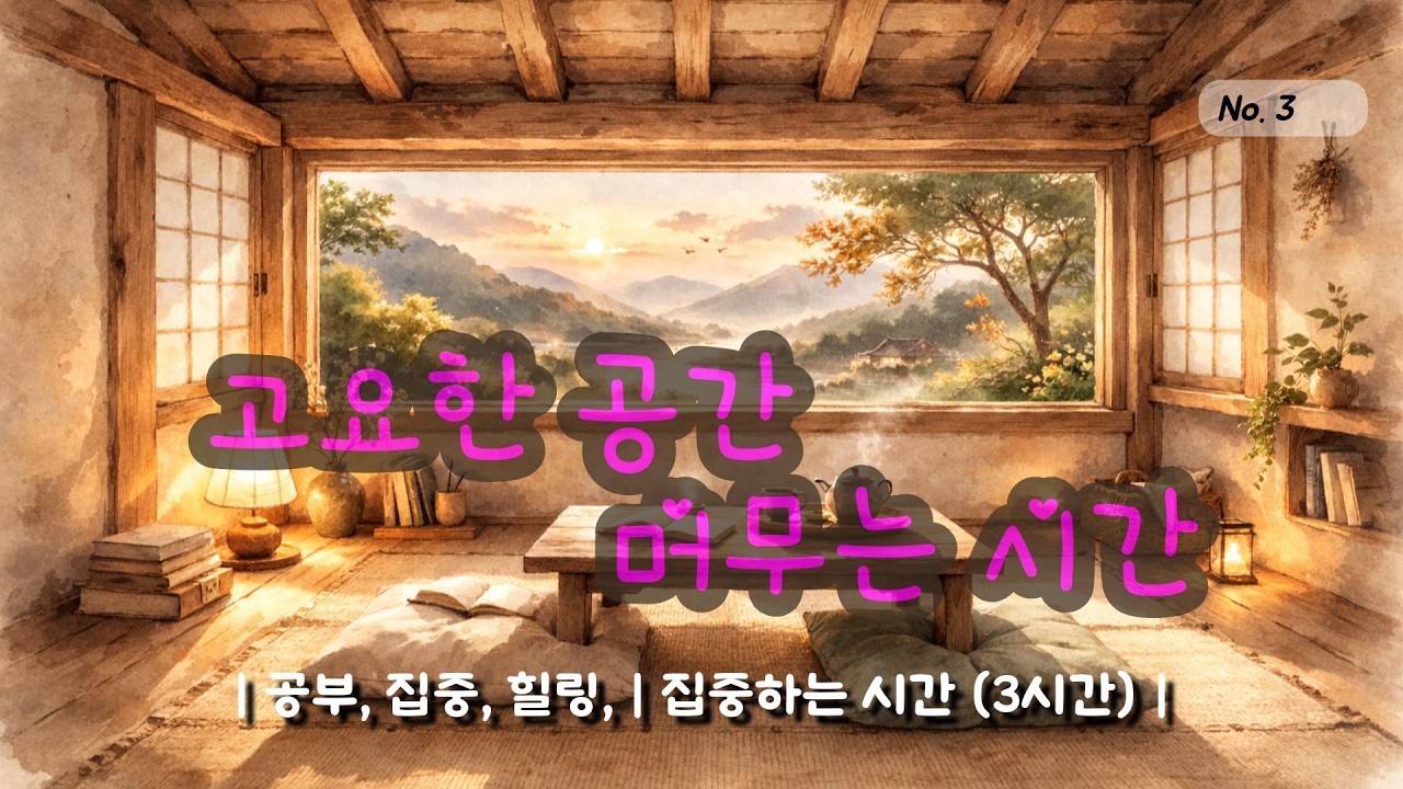 물소리 와 잔잔한 피아노 음악 🤍(공부, 집중, 일, 힐링, 매장, 카페음악) | 집중하는 시간 (3시간) | 🐷 두번째 다락 고요한공간 머무는 시간 ep.3