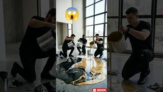 Floor Transformation 😱 Black White Gold Marble Design #epoxyfloor #FloorTransformation #Epoxy