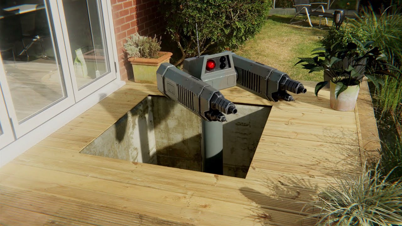 Heron deterrent device for fish ponds. (Blender)