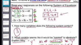 Solve a Three Variable System of Equations Day 1 - Lesson 17