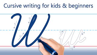 How to write letter W. Cursive writing for kids and beginners. Handwriting practice.