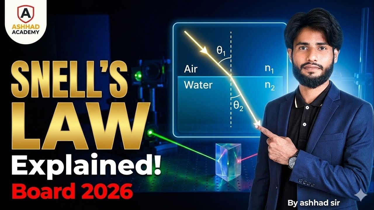 Snell’s Law Explained 🔥 | Refraction of Light | Class 10 Board 2026 | Ashhad Sir 