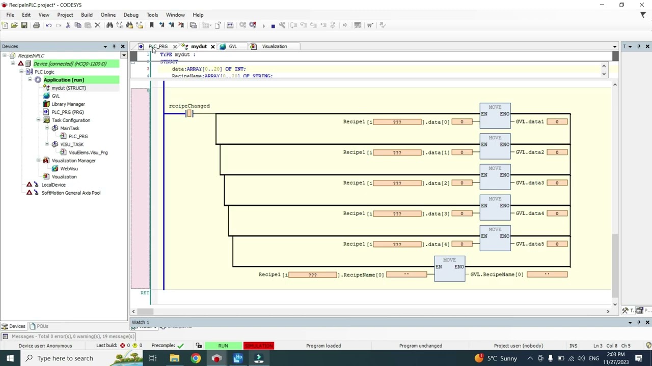 Recipe Program in PLC - Codesys