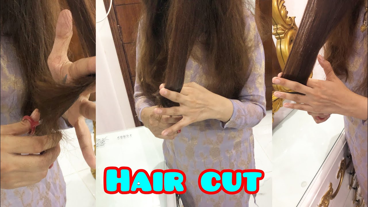 how-my-own-cut-hair-at-home-hair-cutting-at-home-fouzia-vlogs