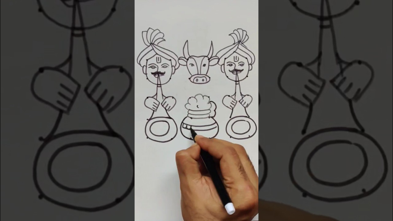 Sankranthi special Drawing/ Dancing Cow 🐮 drawing for Sankranthi 🌽/ Happy Sankranti drawing