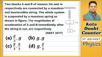 Two blocks A and B of masses 3m and m respectively are connected by a massless and inextensible