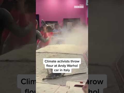 Climate activists throw flour at #andywarhol car