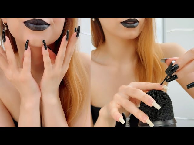 Apply Black Polish | Long Natural Nail Flicking | Mic Scratching for Tingles | No Talking🖤✨