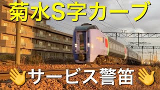 【菊水S字カーブ】283系特急おおぞらに手を振ると警笛を鳴らしていただきました！