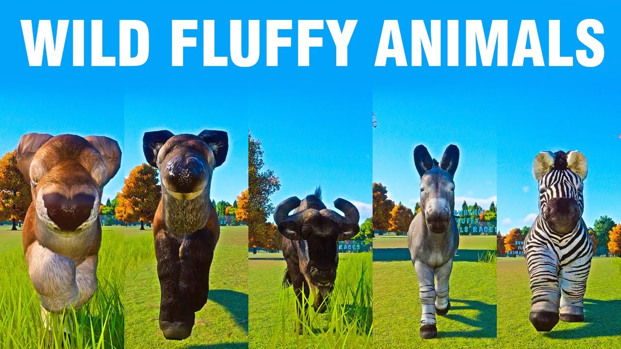 Гонка на скорость среди диких пушистых животных в Planet Zoo, включающая зебру, оленя, дикого осл...