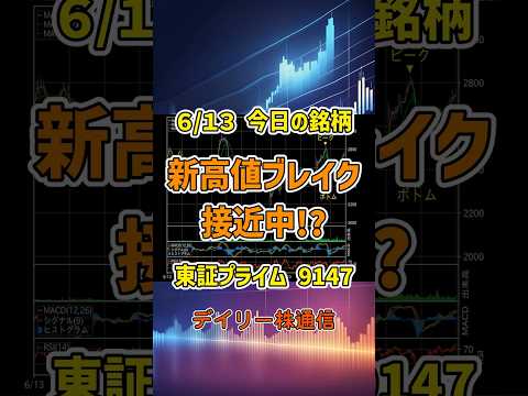 6月13日 今日の新高値ブレイク接近銘柄 ＮＩＰＰＯＮ　ＥＸＰＲＥＳＳ 東証プライム 9147 個別株 上昇銘柄チャート