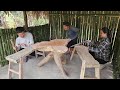 The old woman and the homeless girl really liked the new set of tables and chairs.