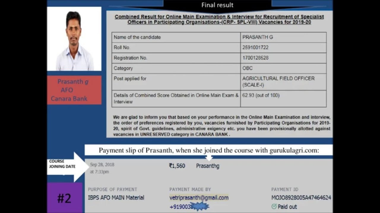 story of Prashanth G. AFO in Canara Bank.