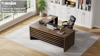 Tribesigns L-Shaped Executive Desk with Mobile File Cabinet - NY177