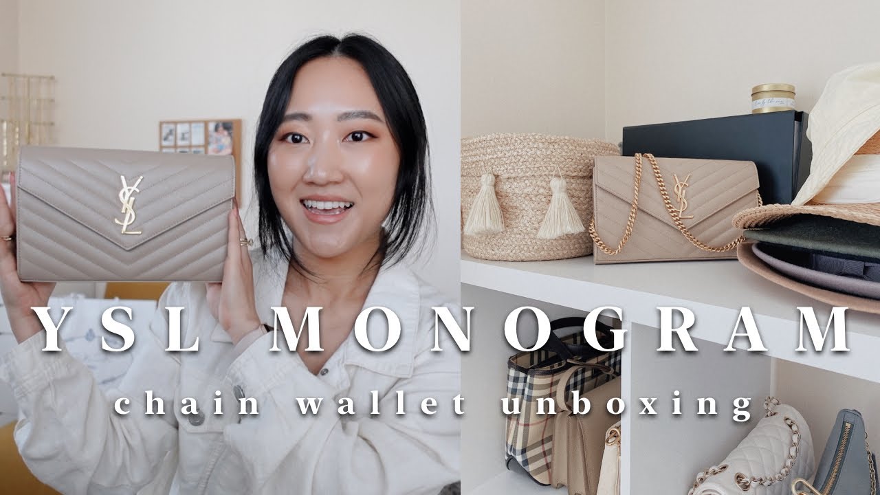 YSL MONOGRAM CHAIN WALLET WOC UNBOXING, CASSANDRE SAINT LAURENT MATELASSÉ  (dark beige)