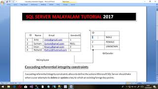 Part 7-What is cascading referential integrity and its actions in Sql server 2017 malayalam