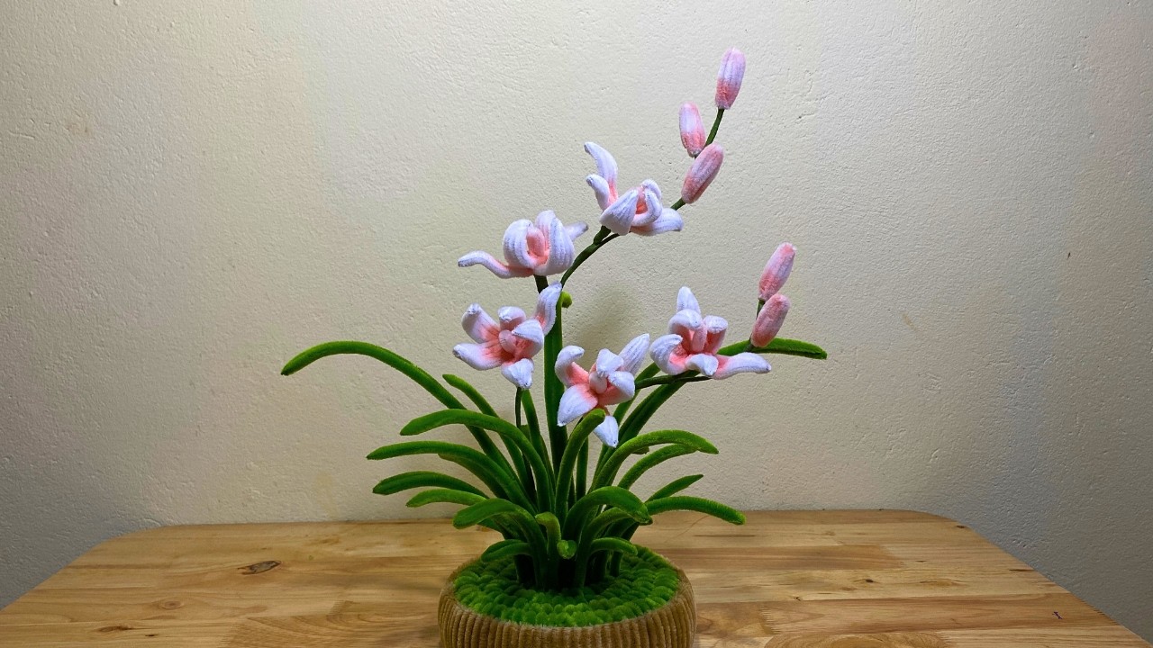 DIY Luxurious Velvet Orchid Pot  Realistic Pipe Cleaner Flower Tutorial 🌸✨