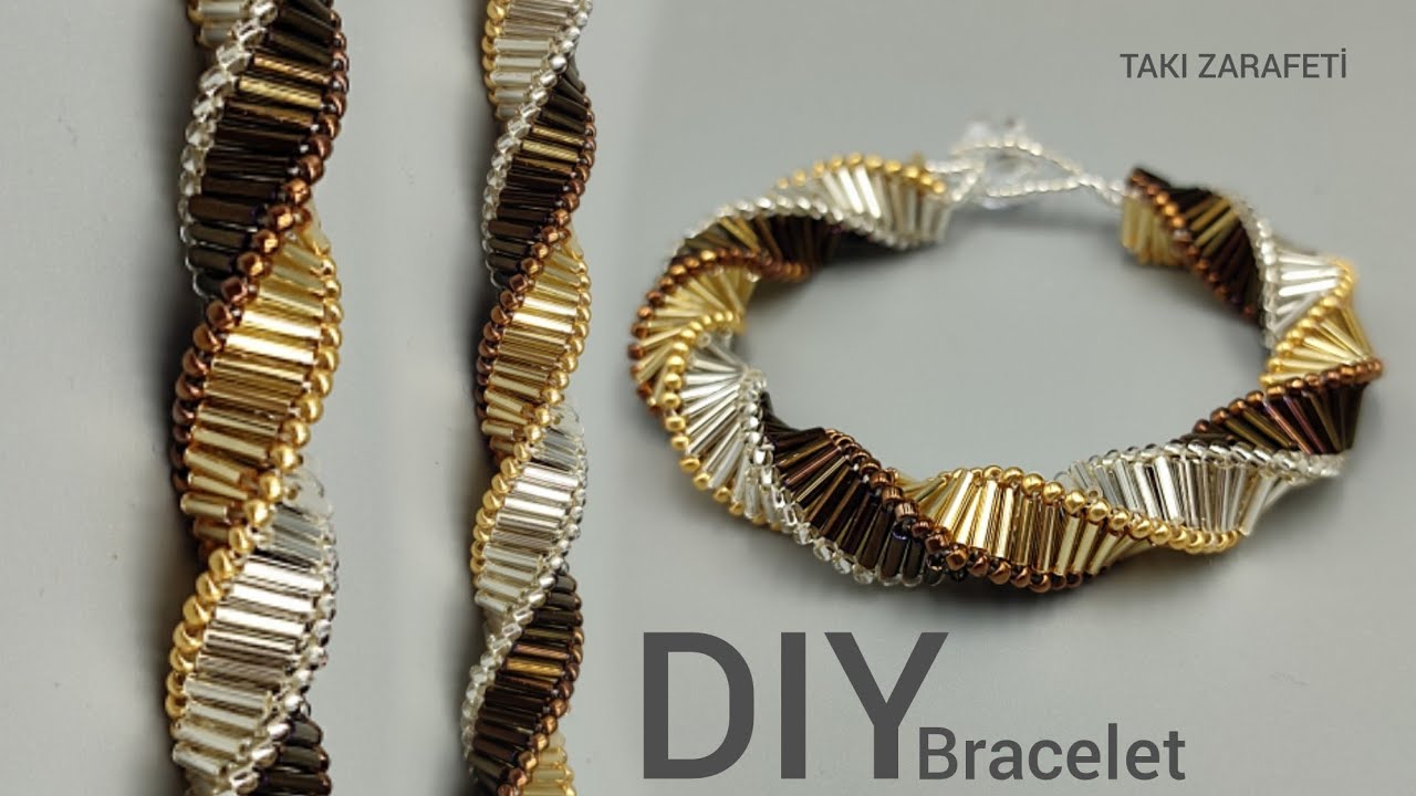 Boru boncuktan Sarmal Bileklik yapımı. Spiral Stitch Beading Tutorial. Bugle beads bracelet.