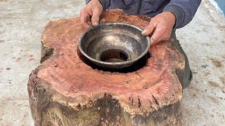 Smart Way To Hide Wood Imperfections // Turn A Hollow Tree Stump Into A Tea Table With A Fire