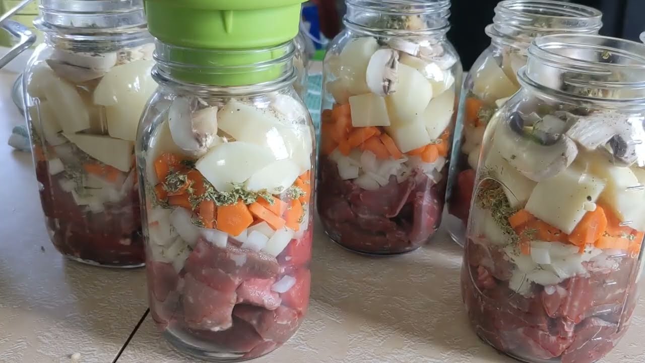 Pressure canning beef stew for long-term storage and quick meals
