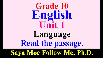 Grade 10 English: Unit 1 Language, Reading