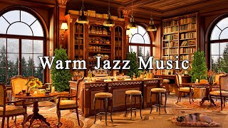 Snowy Day at Cozy Coffee Shop Ambience ☕ Smooth Piano Jazz Music for Relaxing, Studying, Sleeping