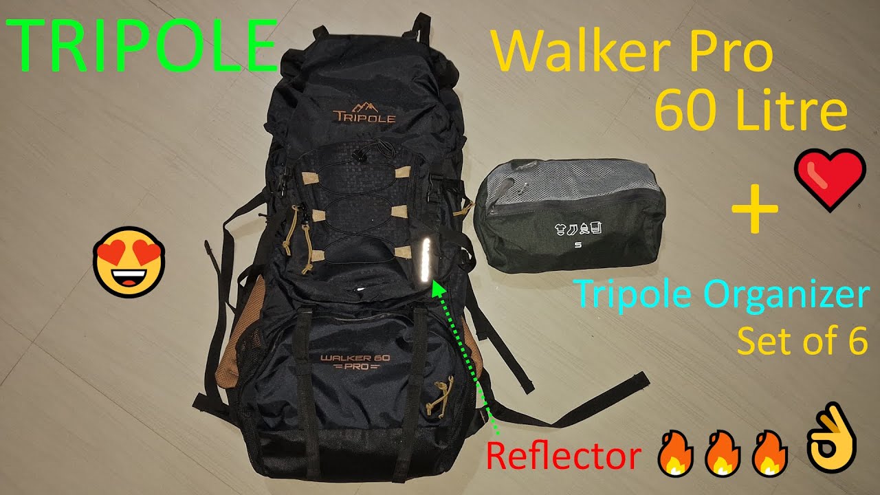 Walker Pro 60 Litre Rucksack (Black) 😍 + Tripole Organizer Packs (Set of 6) 🔥🔥🔥 | Unbox & Review 👌❤️