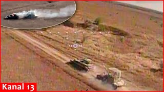 The vehicle evacuating a damaged Russian tank becomes drone’s target halfway