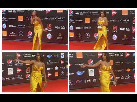 فستان اية سليم المثير بدون حمالة علي السجادة الحمراء في مهرجان الجونة