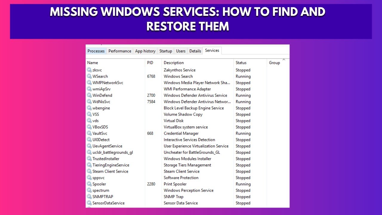 Missing Windows Services How to Find and Restore Them