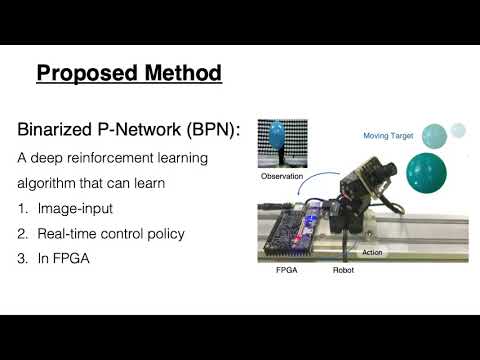 Binarized P-Network: Deep Reinforcement Learning of Robot Control from Raw Images on FPGA