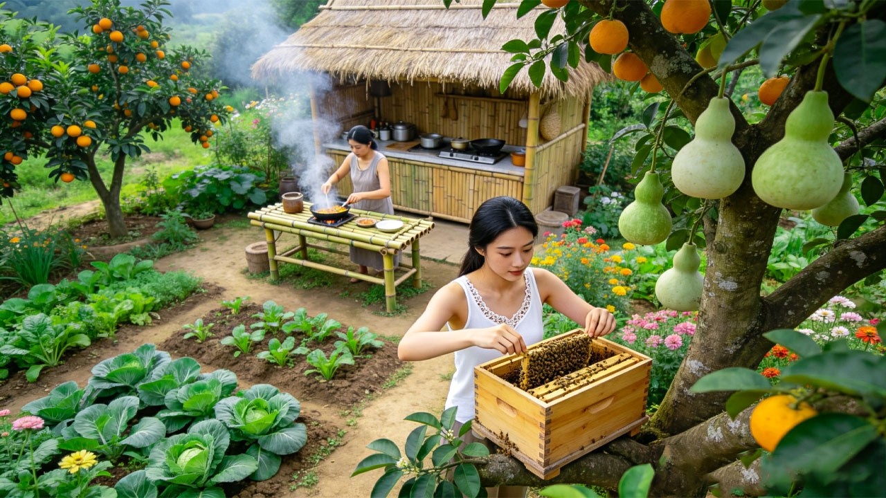 Peaceful Country Life: Harvesting Fresh Bee Larvae and Cooking a Spicy & Sour Village Style Dish