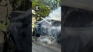 Büyükçekmecede Seyir Halindeki Otomobil Alev Aldı