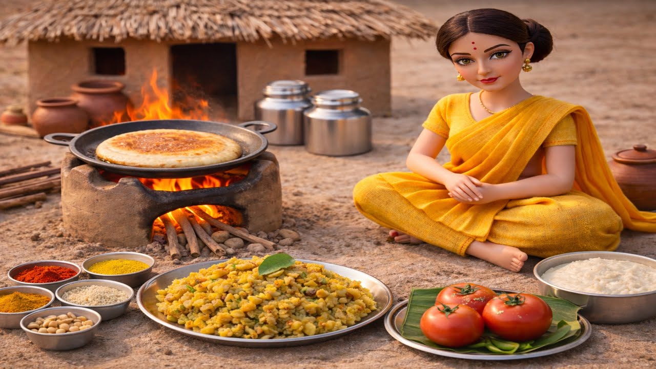 Miniature Doll Masala Dosa + Coconut Chutney Cooking ASMR | Tiny Kitchen in an Indian Village