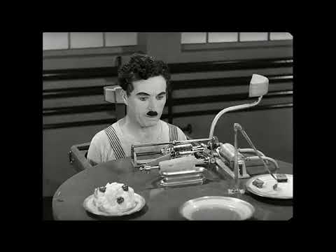 Charlie Chaplin's Hilarious Lunch Break: Automatic Food Machine | Modern Times Comedy Scene