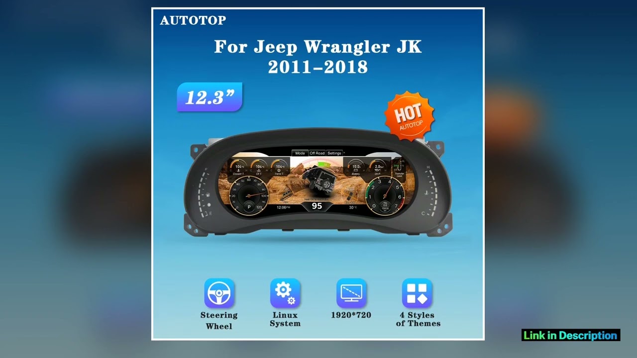 AUTOTOP 123 Inch Car Virtual Cockpit Instrument Dashboard for Jeep Wrangler JK 20112018Campass