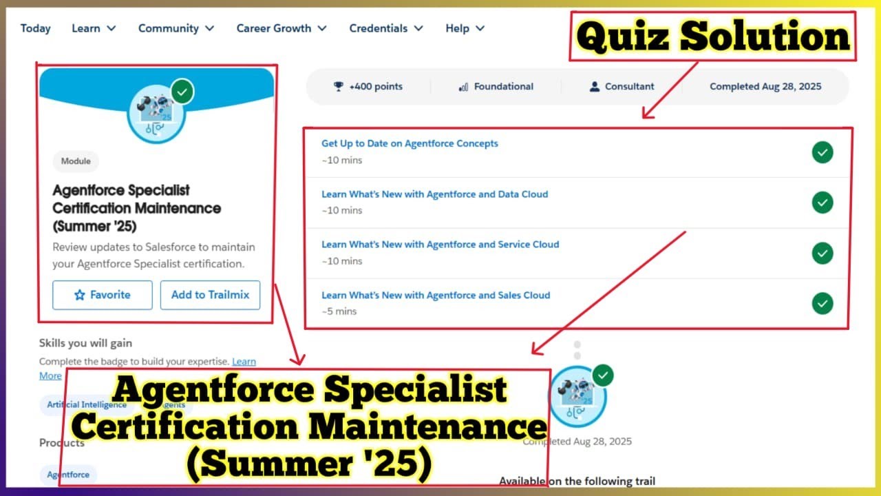 Agentforce Specialist Certification Maintenance Summer '25 | Salesforce Trailhead | Quiz Solution