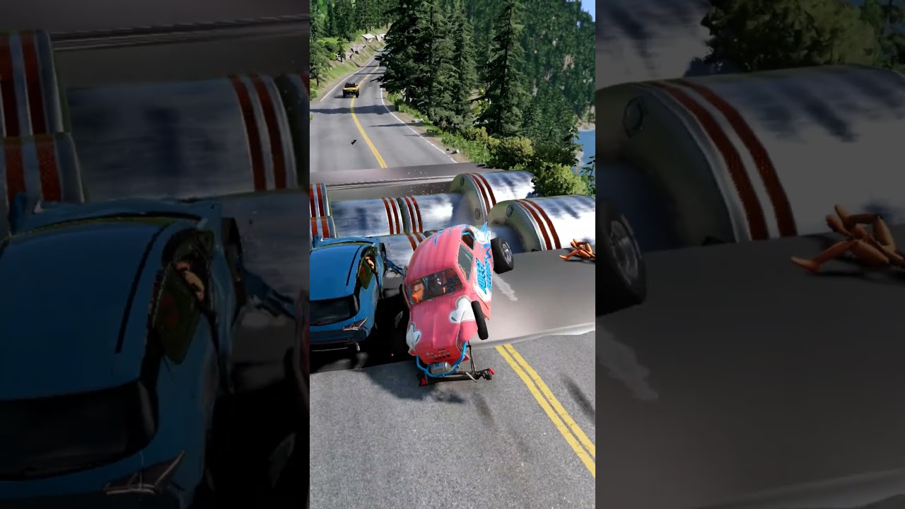 Cars vs Giant Bollards vs Hole - BeamNG drive 