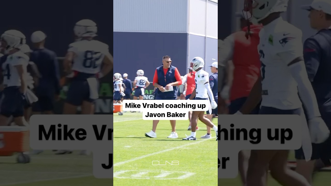 Mike Vrabel COACHING UP Javon Baker at Camp