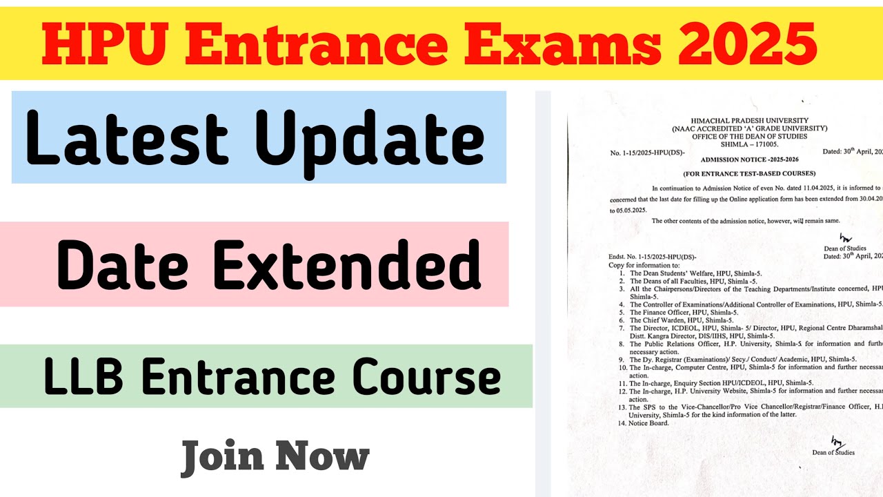 HPU Entrance Exams 2025 - Latest Update || Apply Online || Legal Mentor ...
