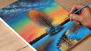 How to paint a Starry Night / Acrylic Painting TUTORIAL / STEP by STEP