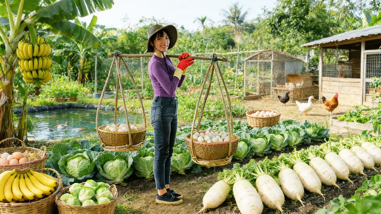 Harvest, Sell, Cook With: Duck Eggs, Korean Mustard Greens, Heart Cabbage, Banana - Girl Farm