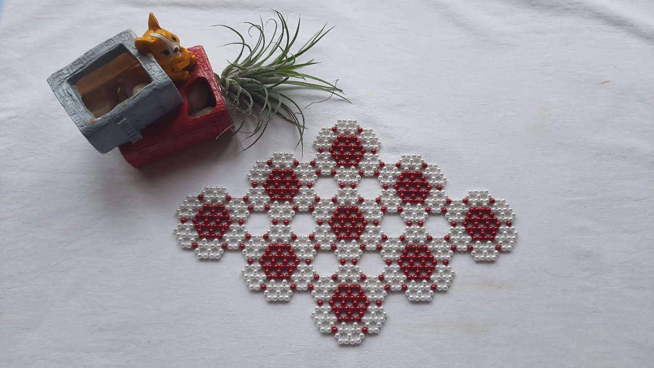 Table mat design, beads table mat, ಟೇಬಲ್ ಮ್ಯಾಟ್ #beads art#doityourself#DIY#chaiarts#beadswork
