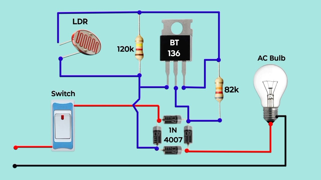 Automatic light on off circuit | automatic light using MOSFET BT 136 ...