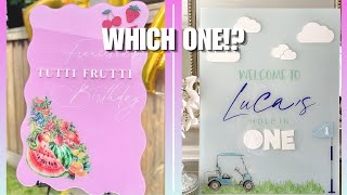 Acrylic Birthday Welcome Signs | Tutti Frutti & Golf First Birthday Themes #welcomesign #acrylicsign