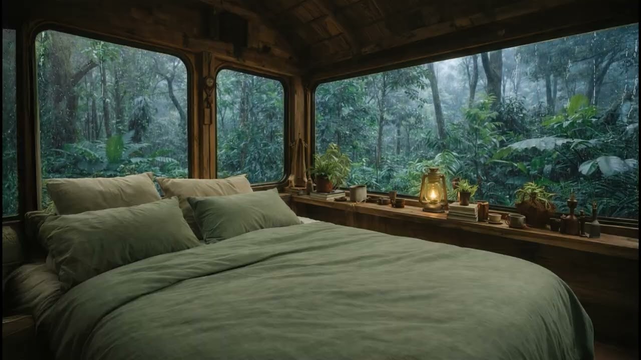 Soothing Piano and Rain in the Forest – Peaceful Car Setting for Rest and Relaxation