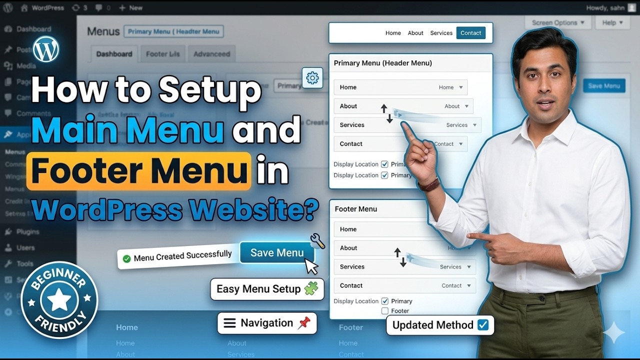 How to Create Header Menu and Footer Menu in Wordpress Website? - YouTube