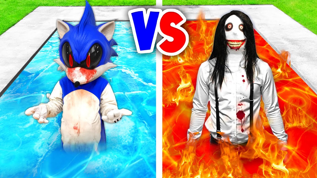 HOT JEFF THE KILLER vs COLD SONIC.EXE Pool Challenge !