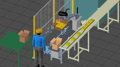 Off-line programming (3D simulation) with "Sim3d" (ROBOSIM PRO) of a packaging application (CAMAU)