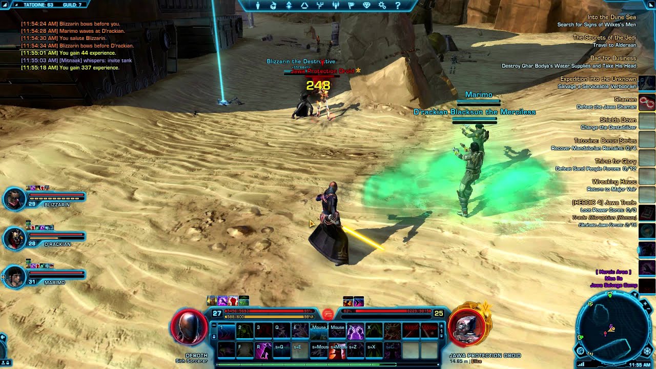 SWTOR Sith Sorcerer Heroic Group Combat Gameplay